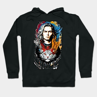 colorful graphic illustration man and angry tiger cats Hoodie